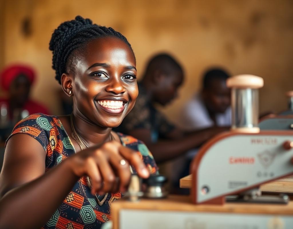 A young woman learning a practical trade skill